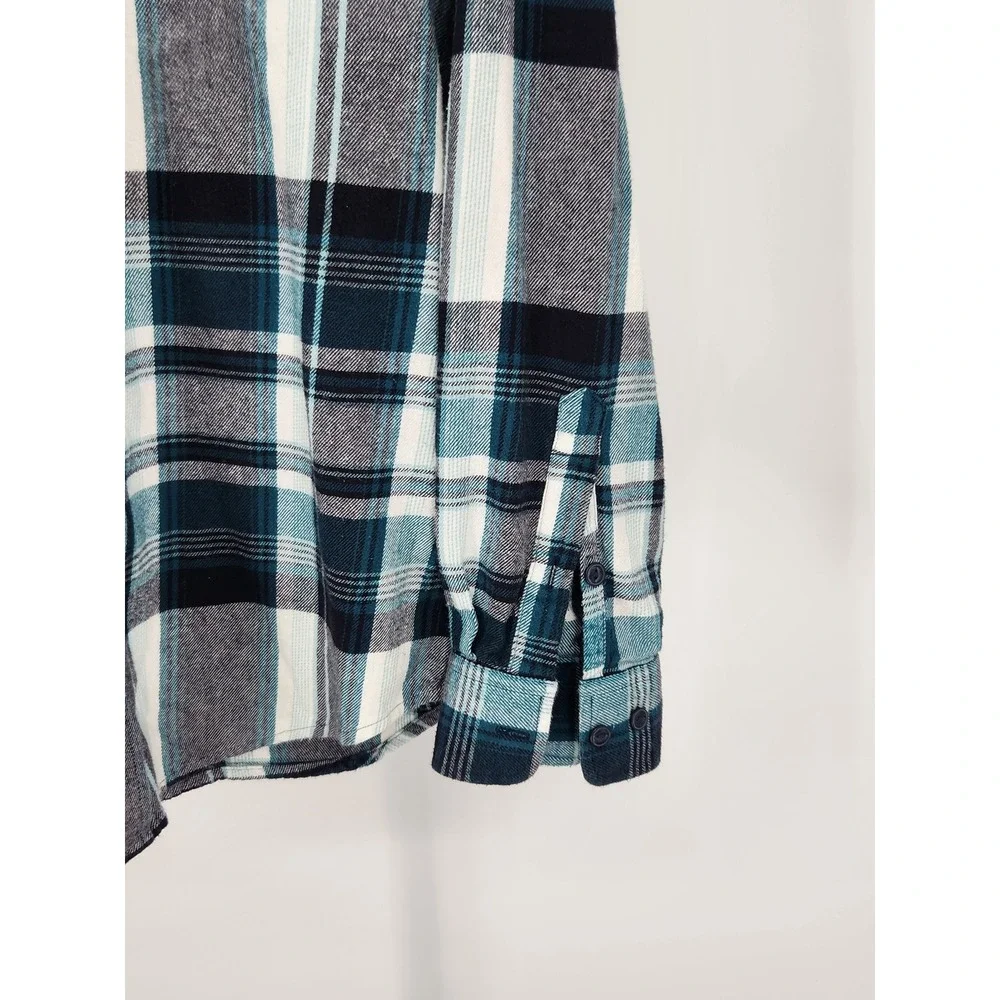 Banana Republic Mens Standard Fit Plaid Flannel Shirt Blue Black White Large